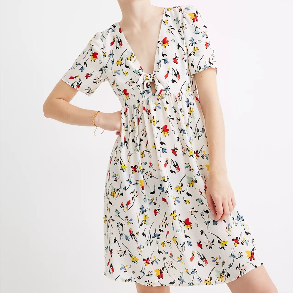 Madewell Tie-Front Mini Dress in Drifting Flowers